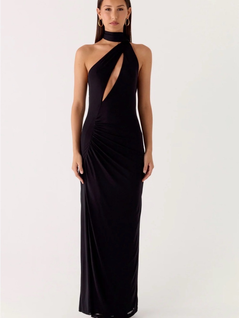 Peppermayo Black One-Shoulder Cutout Gown